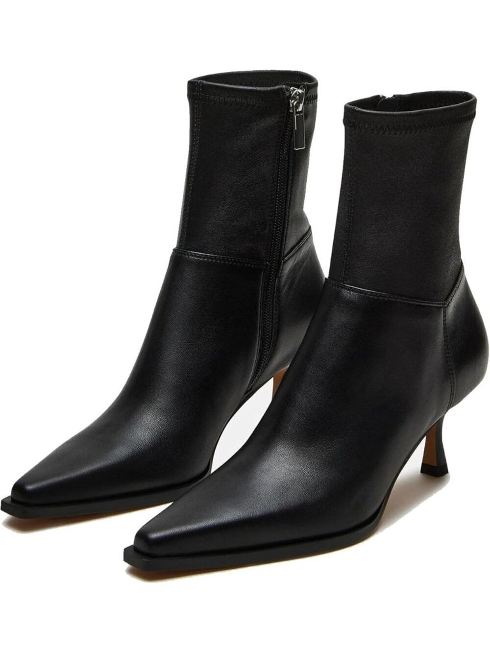 Women's Black PU Boots with Side Zip Ankle Mid Calf Pointed Toe Kitten Heel - Picture 1 of 6